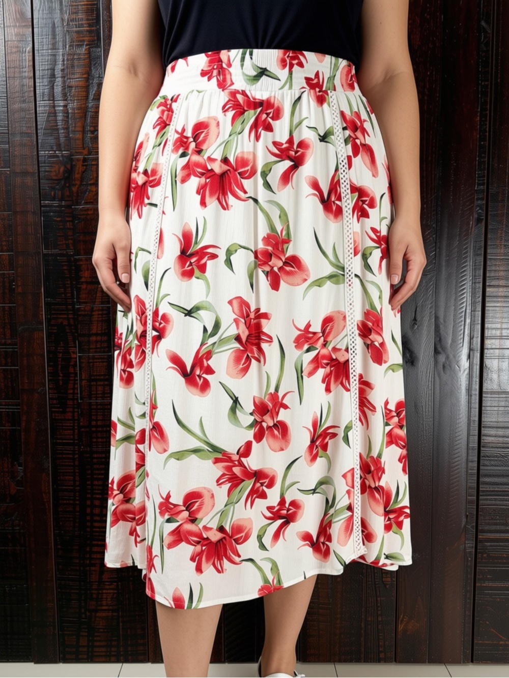 JM Collection Floral Midi Skirt